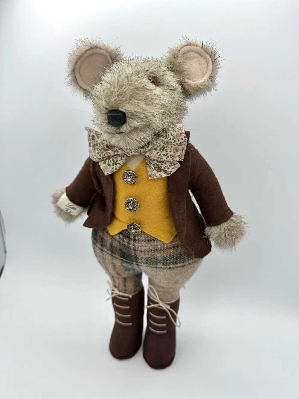 1982 Little Folk G McBride Mouse Plush Dressed England Plaid Waistcoat Outfit